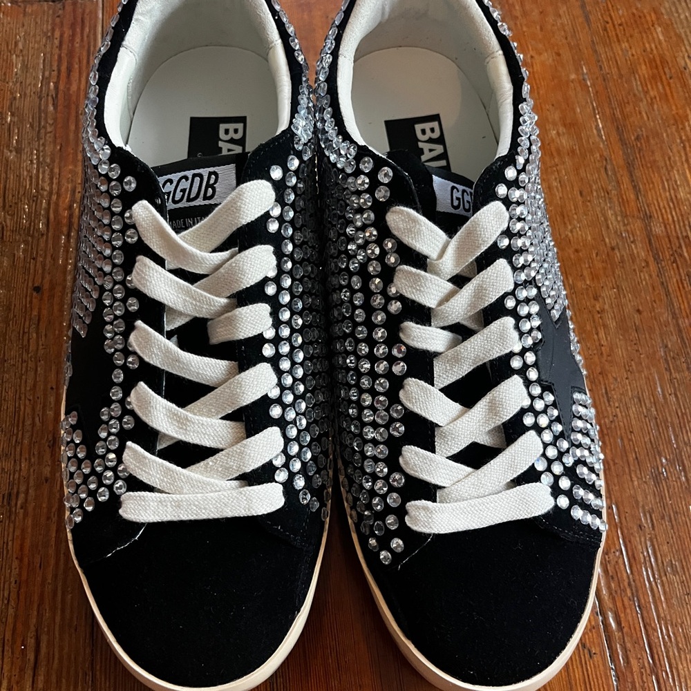 Golden Goose Black Suede Sneakers with Rhinestones